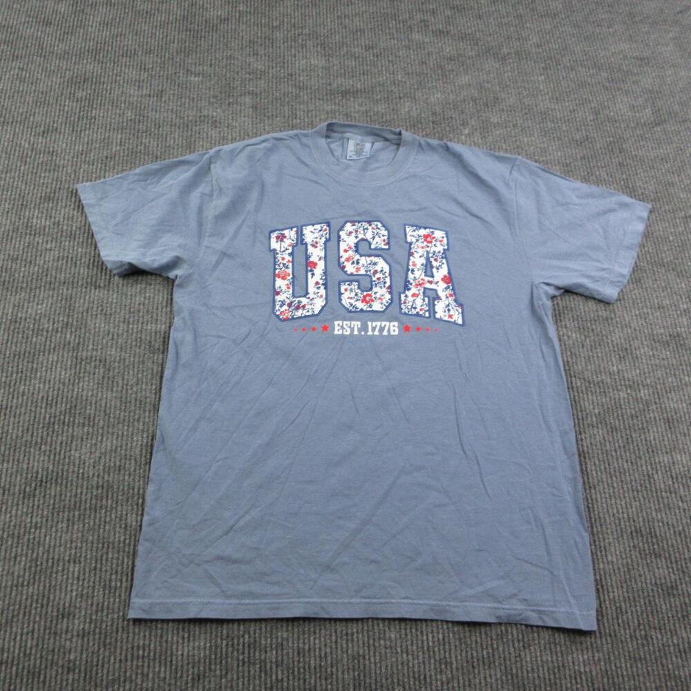 Comfort Colors USA Shirt Mens XL Blue Crew Neck Heavyweight Graphic Tee